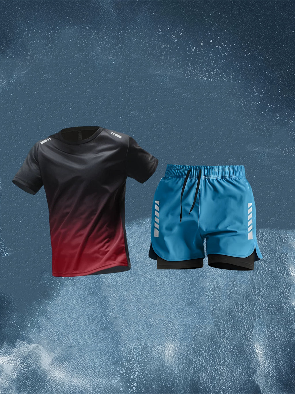 Conjunto Esportivo Masculino 2 Peças – Camiseta de Manga Curta + Bermuda Justa de Camada Dupla