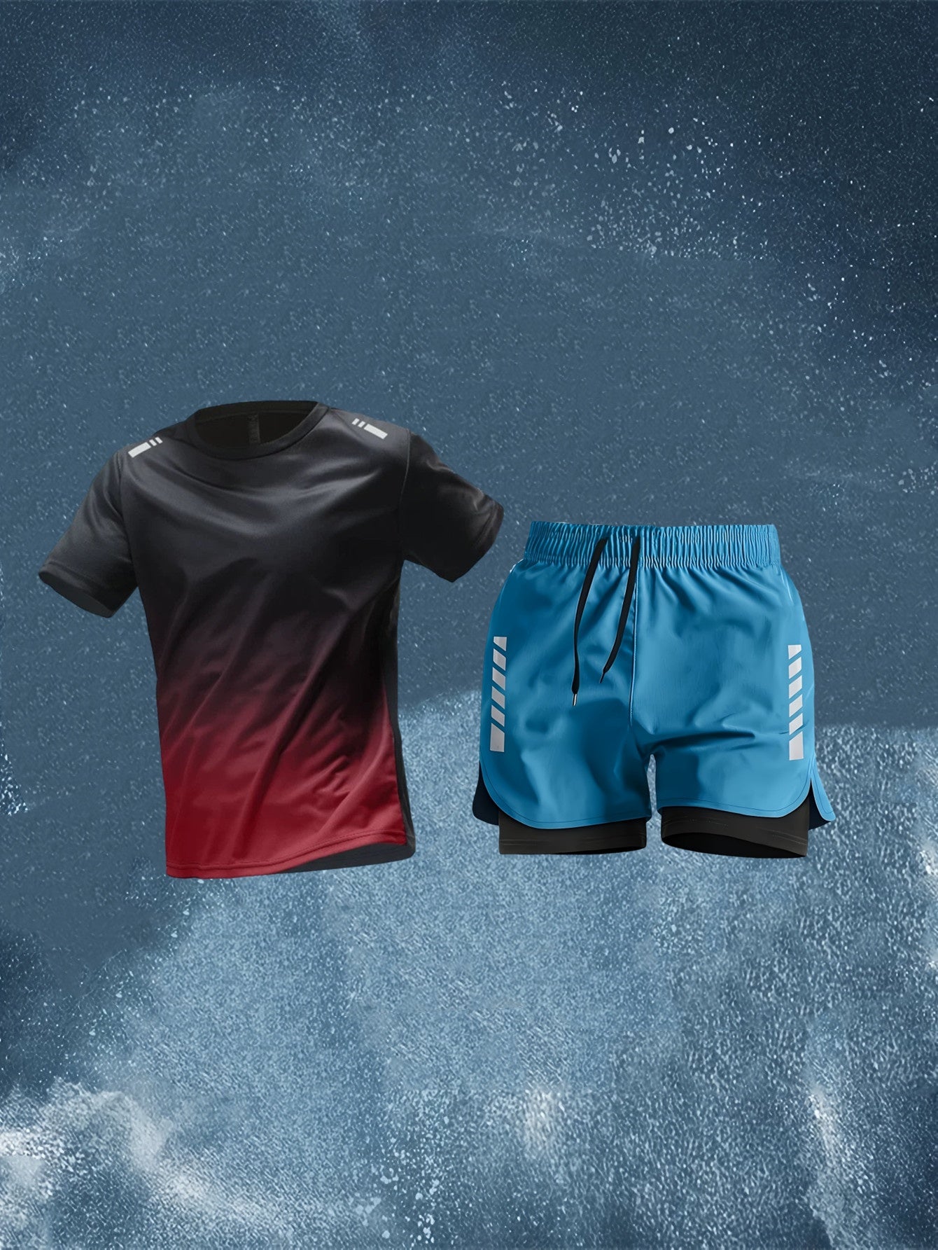 Conjunto Esportivo Masculino 2 Peças – Camiseta de Manga Curta + Bermuda Justa de Camada Dupla