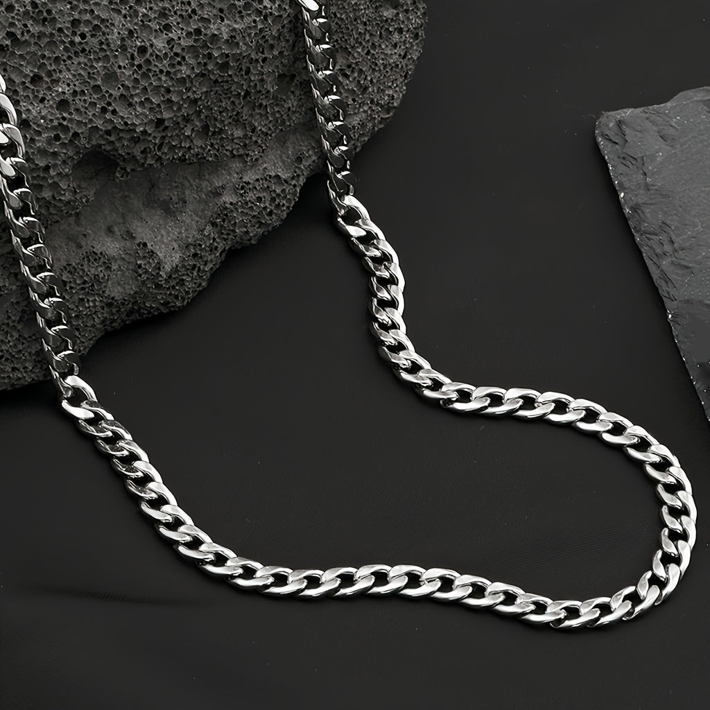 Conjunto de joias masculinas em aço inoxidável, corrente cubana de 50 cm, pulseira com relevo