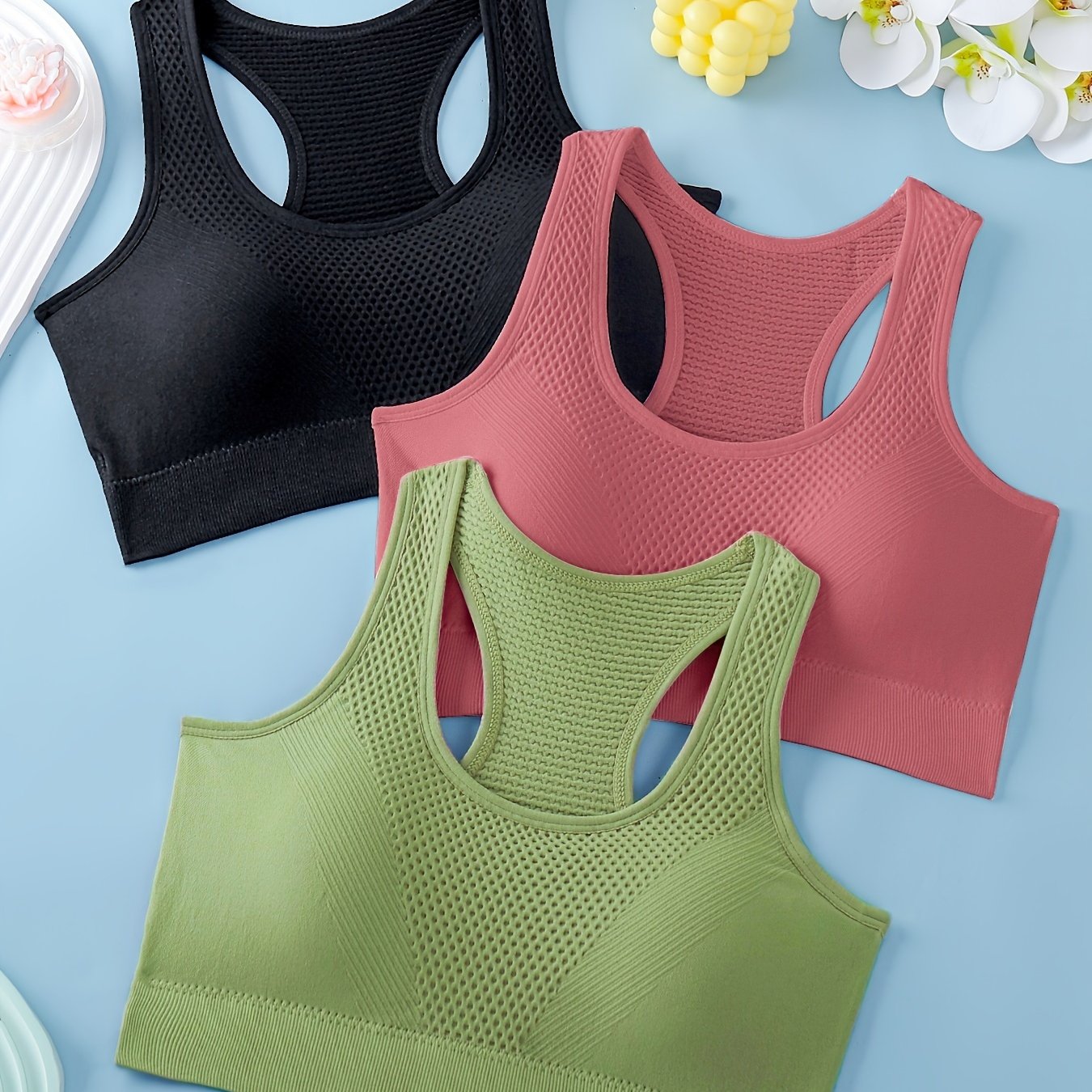 Conjunto de 3 tops esportivos femininos