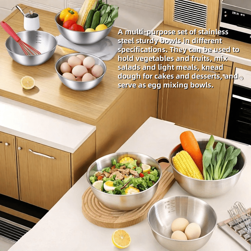 Conjunto de 3 Tigelas de Aço Inoxidável – Duráveis e Seguras para Alimentos