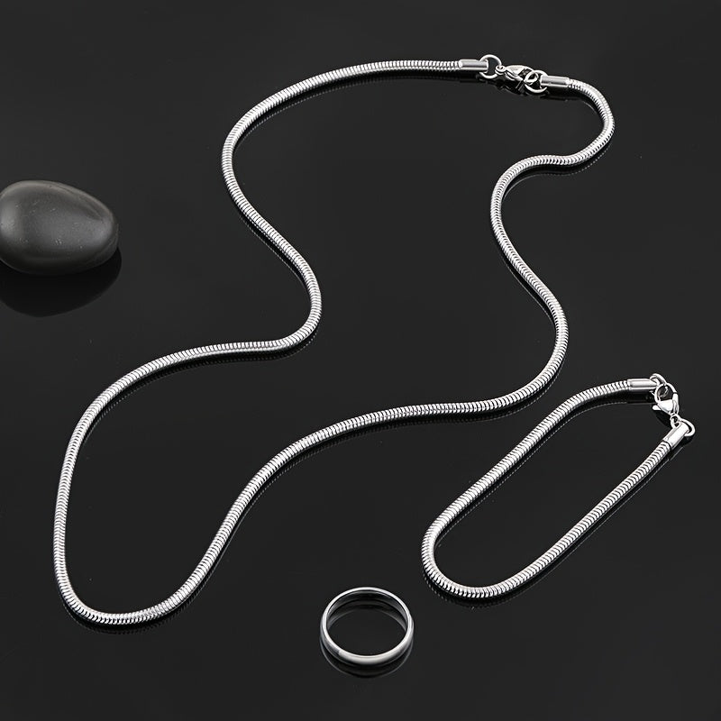 Conjunto de 3 peças de joias em aço inoxidável da série Dark, elegantes e versáteis, com cruzes