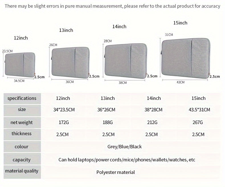 Bolsa para laptop MacBook de 13, 14 e 15 polegadas, capa protetora para laptop HP e Apple.
