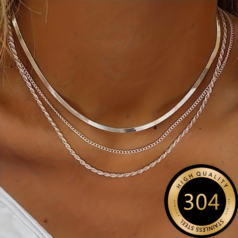 Colar feminino minimalista de alta qualidade, leve e luxuoso, em aço inoxidável de três camadas. Resistente ao desbotamento e hipoalergênico
