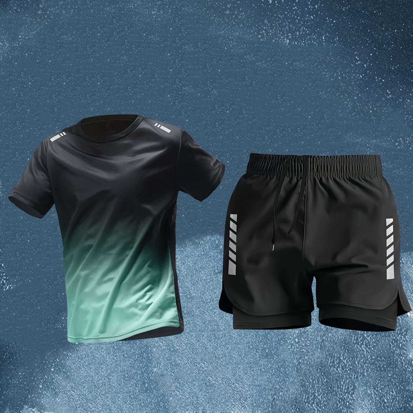 Conjunto Esportivo Masculino 2 Peças – Camiseta de Manga Curta + Bermuda Justa de Camada Dupla
