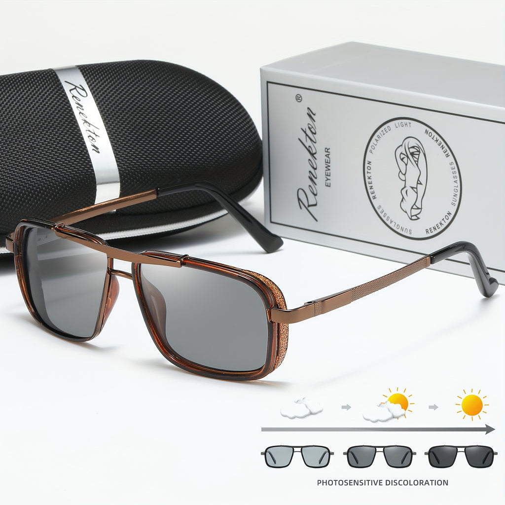 Óculos de Sol Masculinos RENEKTON com Lentes Polarizadas - Armação Quadrada - Aço Inoxidável, Lentes TAC - Inclui Estojo Preto Elegante, Renekton