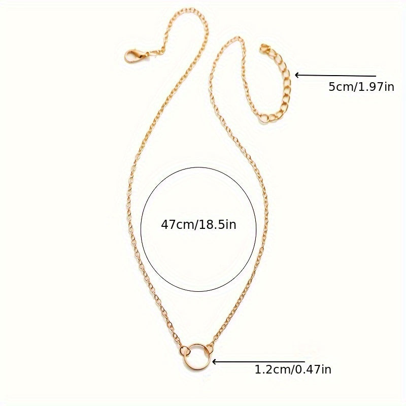 Colar feminino étnico e minimalista com pingente de liga metálica em formato de círculo e haste, corrente única