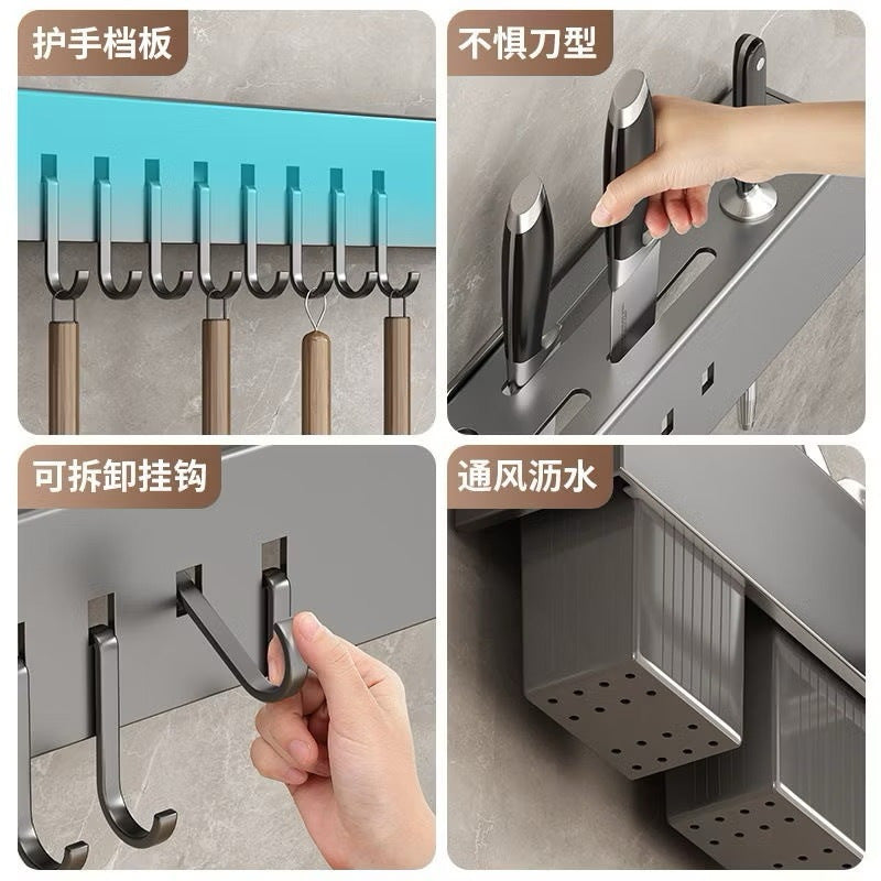 Suporte para facas,  talheres e utensílios de cozinha em aço inoxidável.