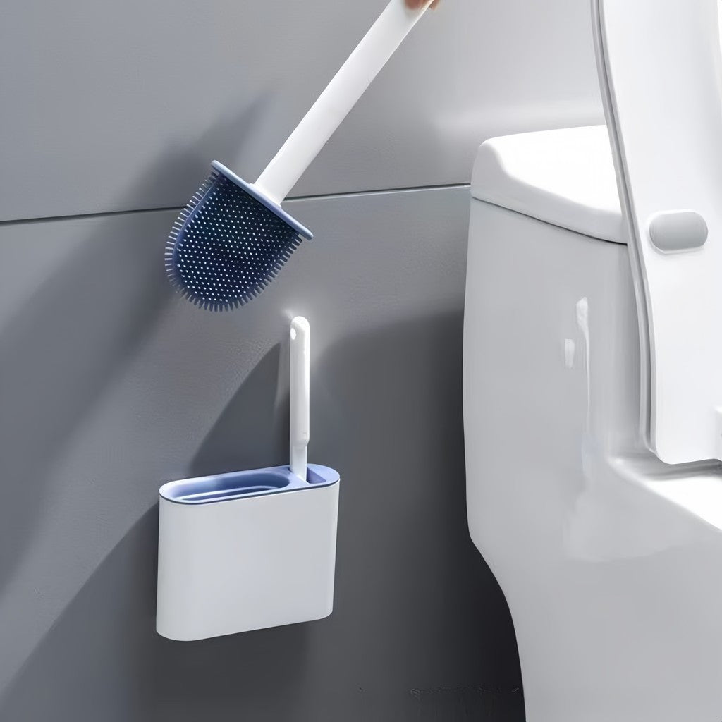 Escova de silicone 2 em 1 para vaso sanitário - Base para banheiro privativo, alta eficiência