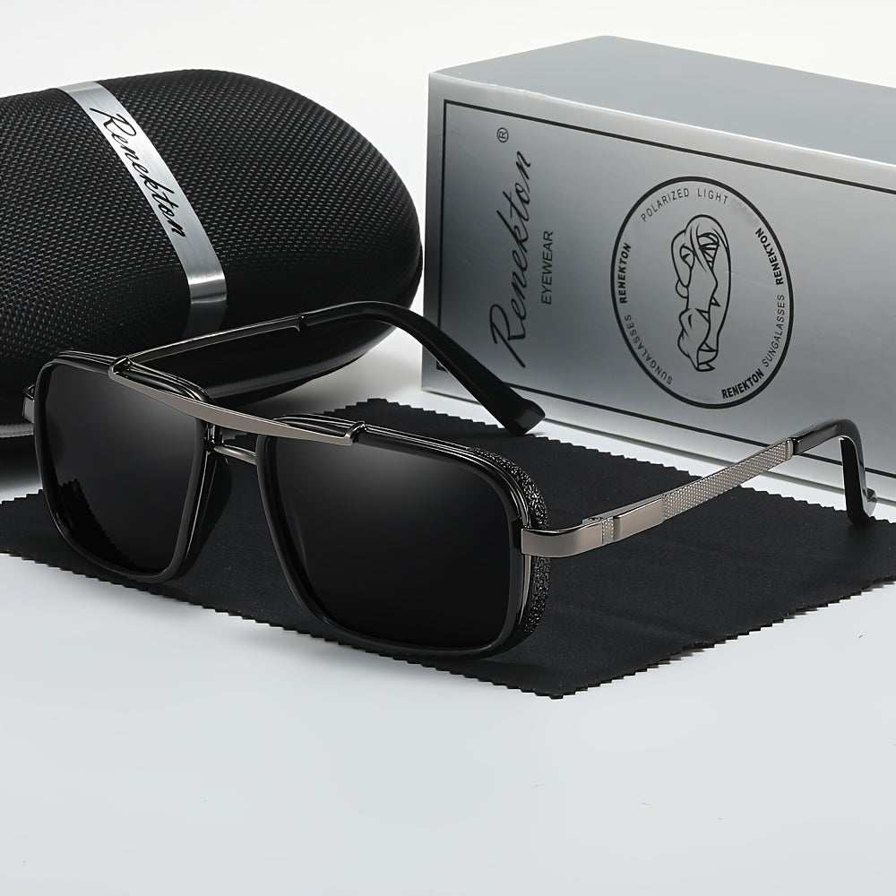 Óculos de Sol Masculinos RENEKTON com Lentes Polarizadas - Armação Quadrada - Aço Inoxidável, Lentes TAC - Inclui Estojo Preto Elegante, Renekton