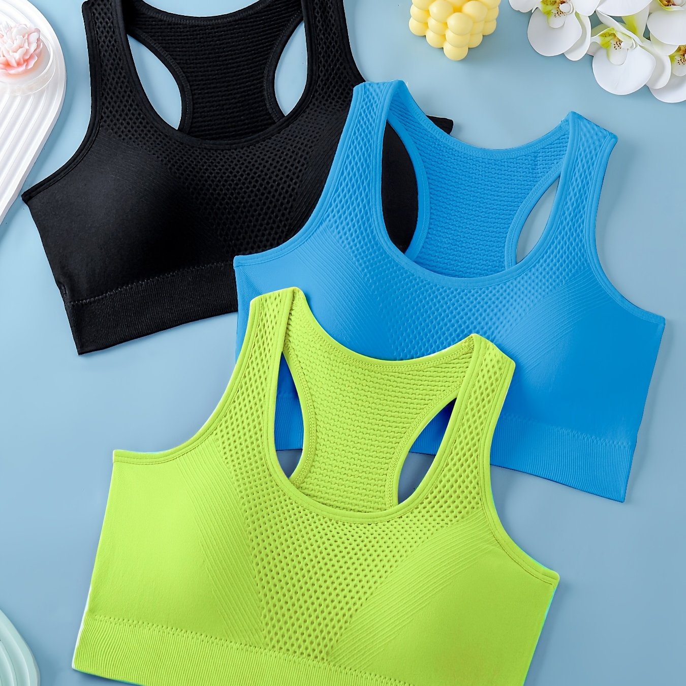Conjunto de 3 tops esportivos femininos