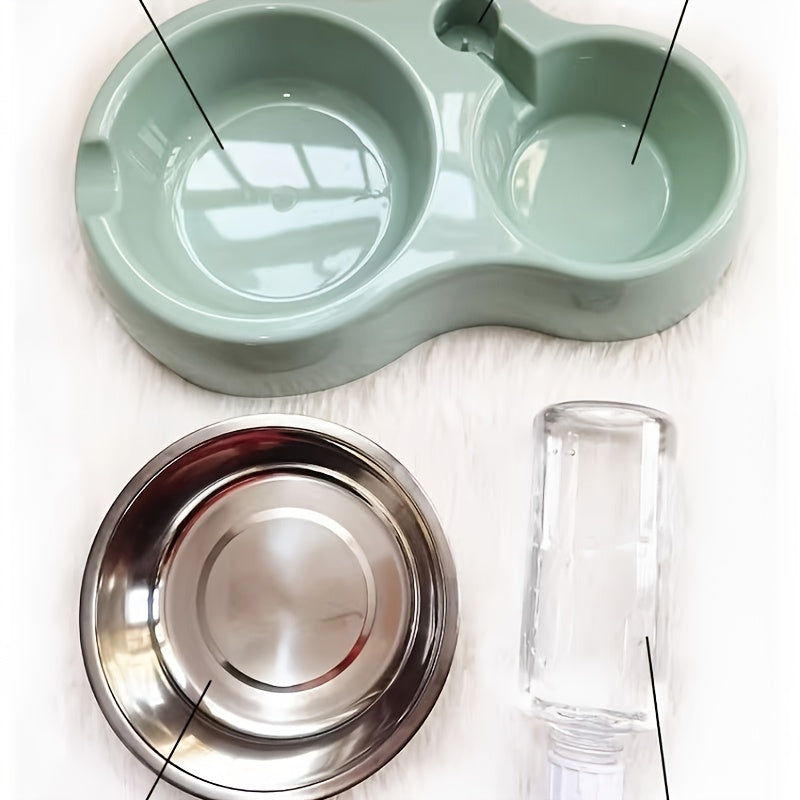 Tigela dupla para cães e gatos - Dispensador de água + comedouro, base antiderrapante e PP durável, fácil de limpar e que economiza espaço para gatos e cães de pequeno porte (sem necessidade de pilhas)