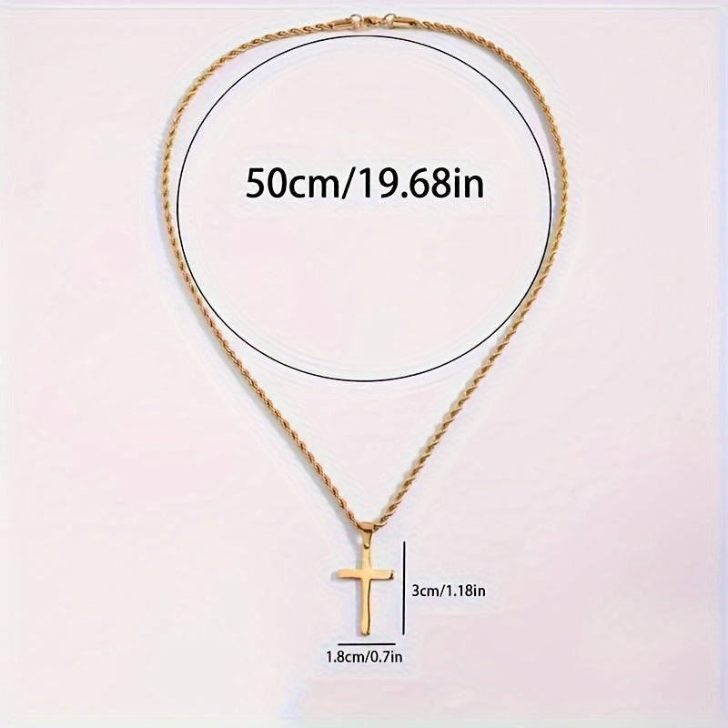 Colar com pingente de cruz em aço inoxidável banhado a ouro 8K, corrente de corda elegante, acessório de joalheria religiosa unissex