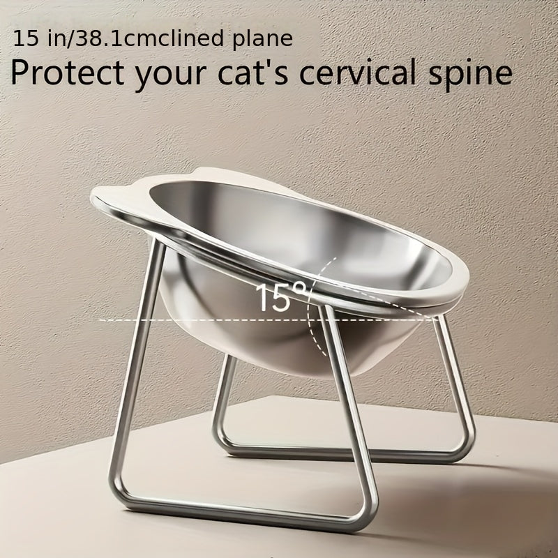 Comedouro e bebedouro elevado para gatos em aço inoxidável - Possui base larga que evita derramamentos, altura ajustável, design fácil de limpar com bordas que previnem derramamentos e estrutura durável e resistente à f