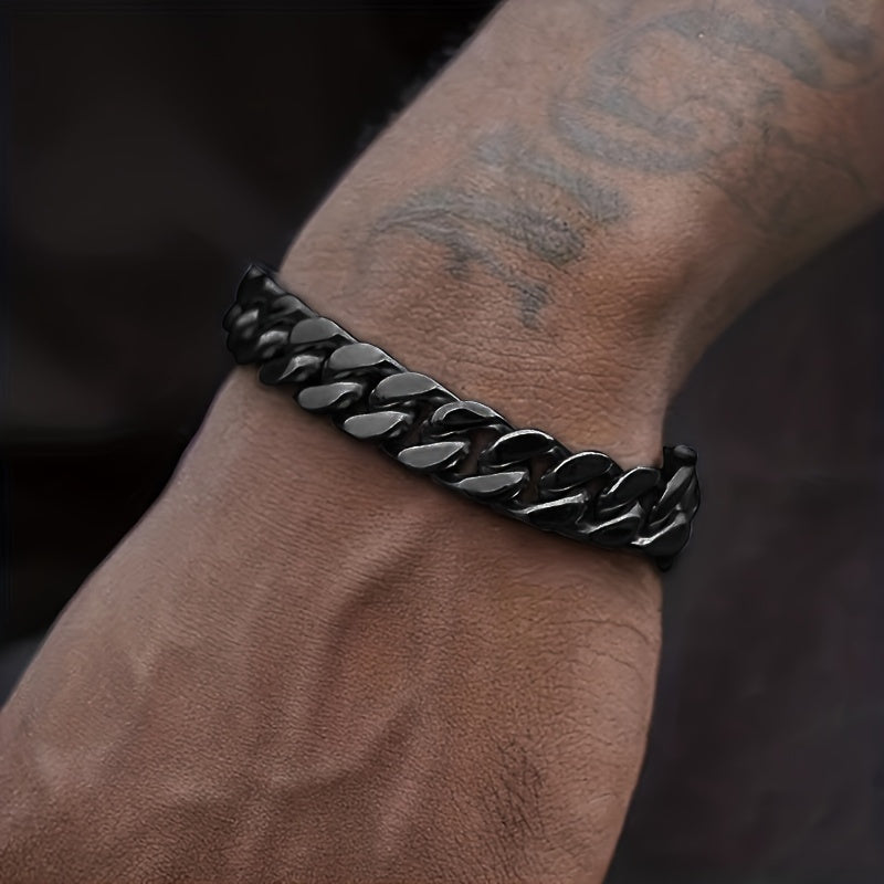 Pulseira masculina de aço inoxidável com elos cubanos