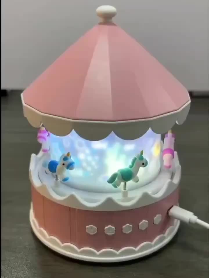 Projetor de Luz Noturna em Formato de Carrossel – Rosa | Projeção 360°