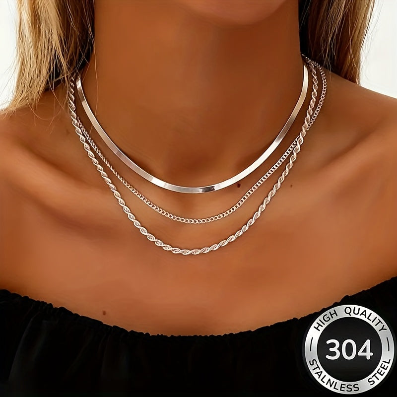 Colar feminino minimalista de alta qualidade, leve e luxuoso, em aço inoxidável de três camadas. Resistente ao desbotamento e hipoalergênico