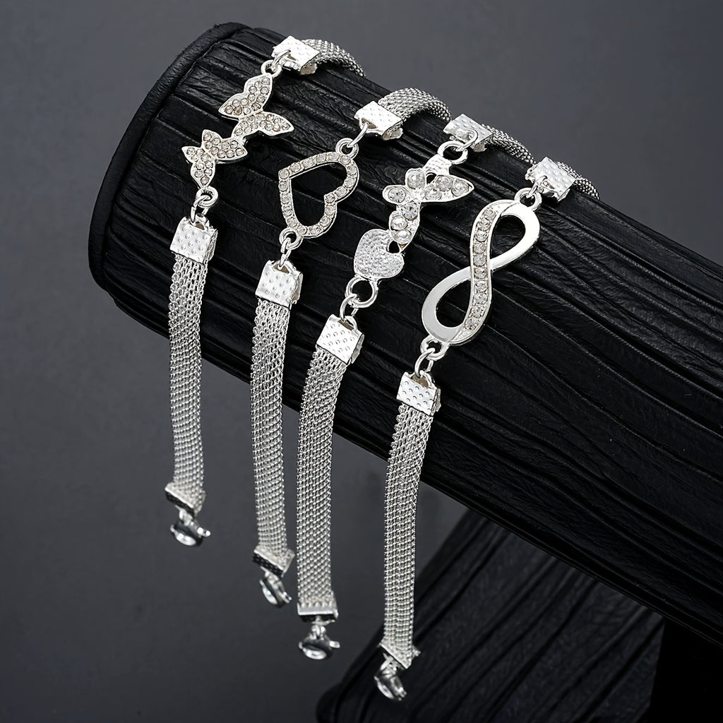 Conjunto de 4 peças de tornozeleira  com símbolo do infinito, borboleta e muito mais.