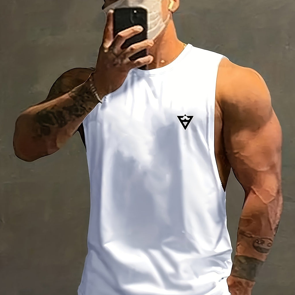 Camiseta regata masculina lisa, de secagem rápida, levemente elástica, com gola redonda e sem mangas. Ideal para academia, treinos e exercícios físicos.