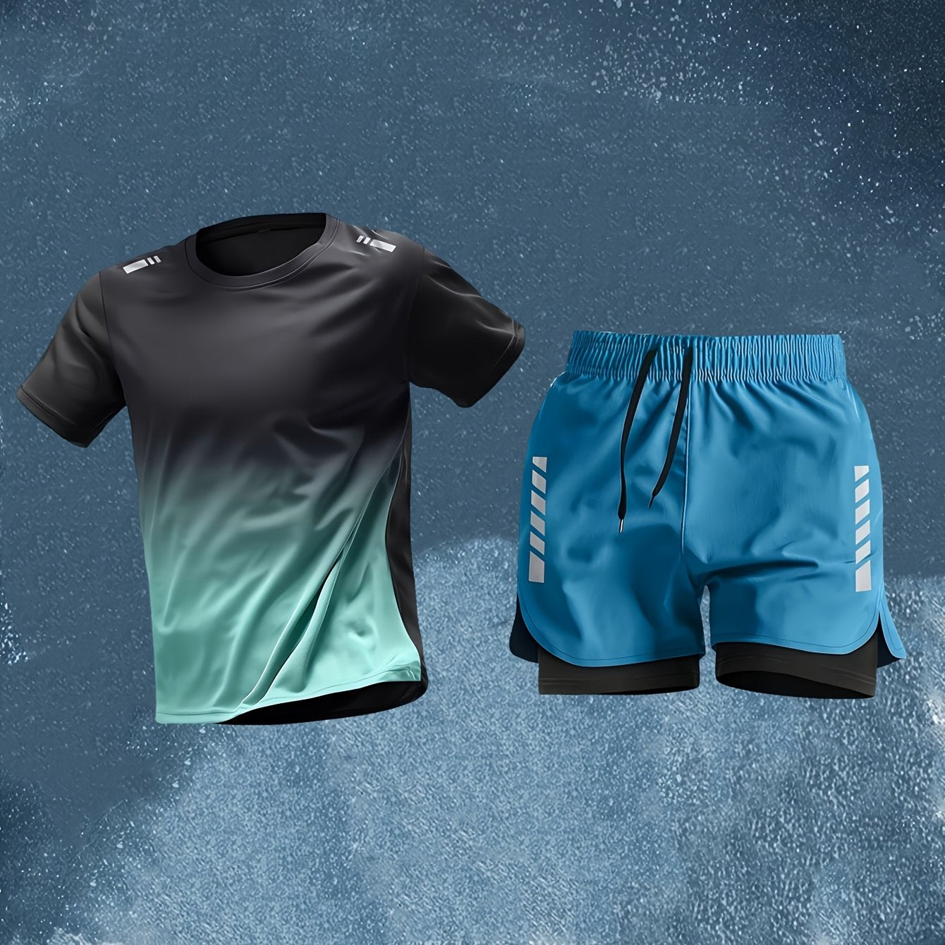 Conjunto Esportivo Masculino 2 Peças – Camiseta de Manga Curta + Bermuda Justa de Camada Dupla