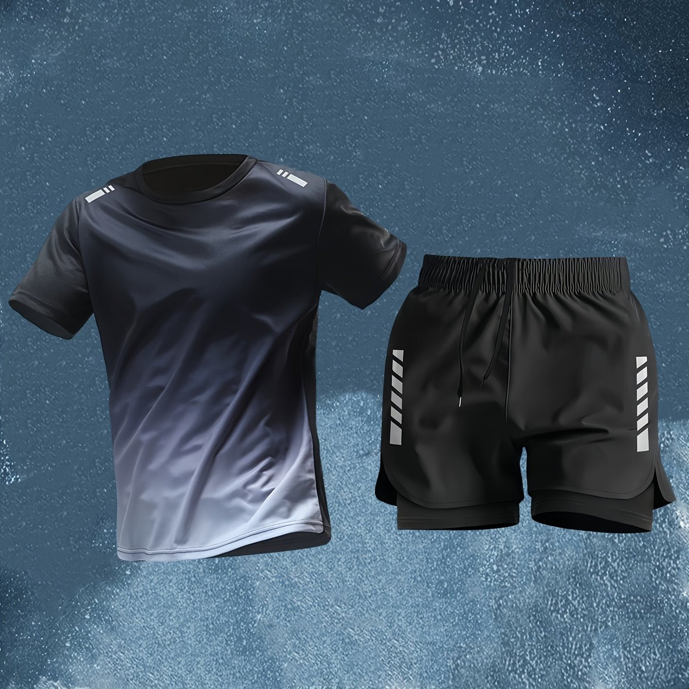 Conjunto Esportivo Masculino 2 Peças – Camiseta de Manga Curta + Bermuda Justa de Camada Dupla