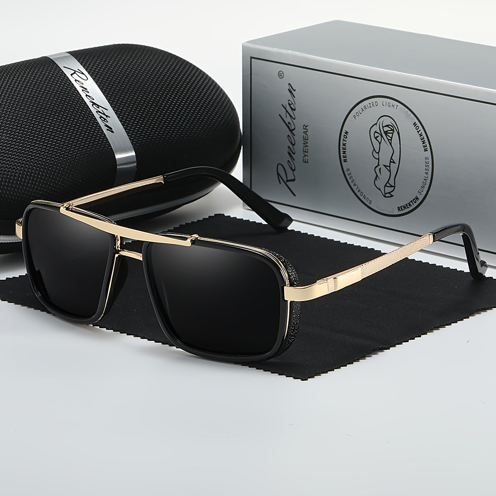 Óculos de Sol Masculinos RENEKTON com Lentes Polarizadas - Armação Quadrada - Aço Inoxidável, Lentes TAC - Inclui Estojo Preto Elegante, Renekton