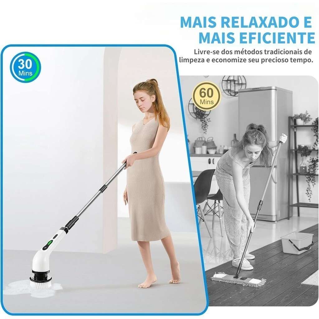 Escova de Limpeza  Ajustável 9 em 1 – Recarregável | Banheiro e Cozinha