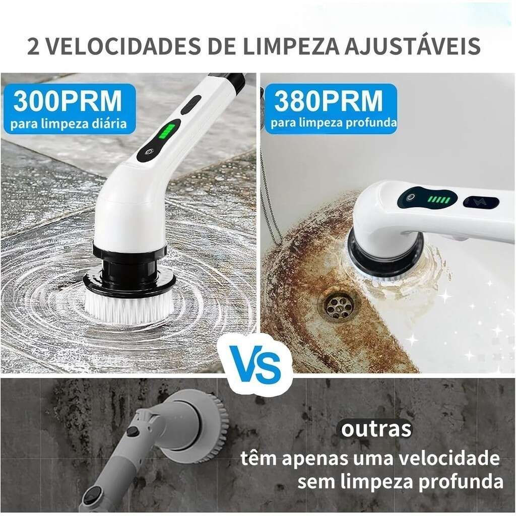 Escova de Limpeza  Ajustável 9 em 1 – Recarregável | Banheiro e Cozinha