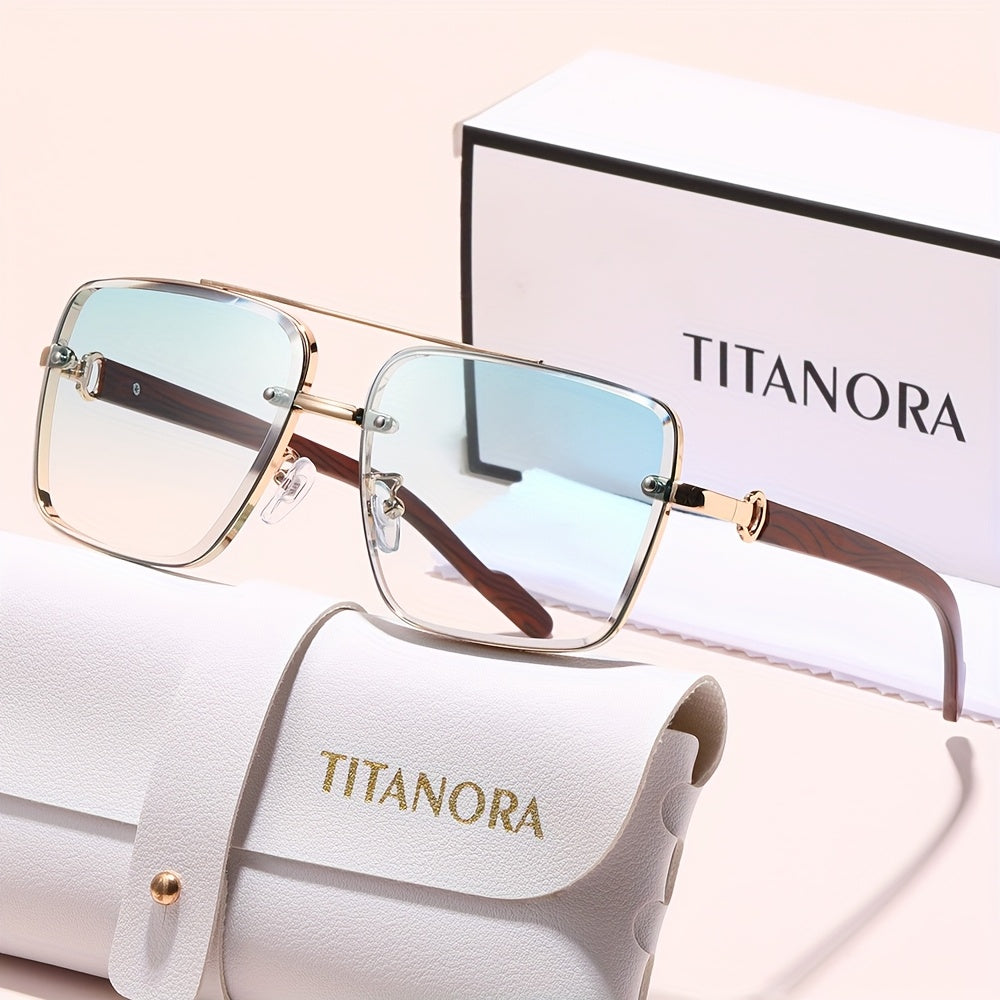 Óculos de metal para homens e mulheres com um estilo vintage atempora, com armação em policarbonato que imita a textura da madeira.