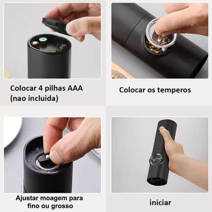 Melhor moedor elétrico automático de sal, pimenta e especiarias com ajuste de moagem.