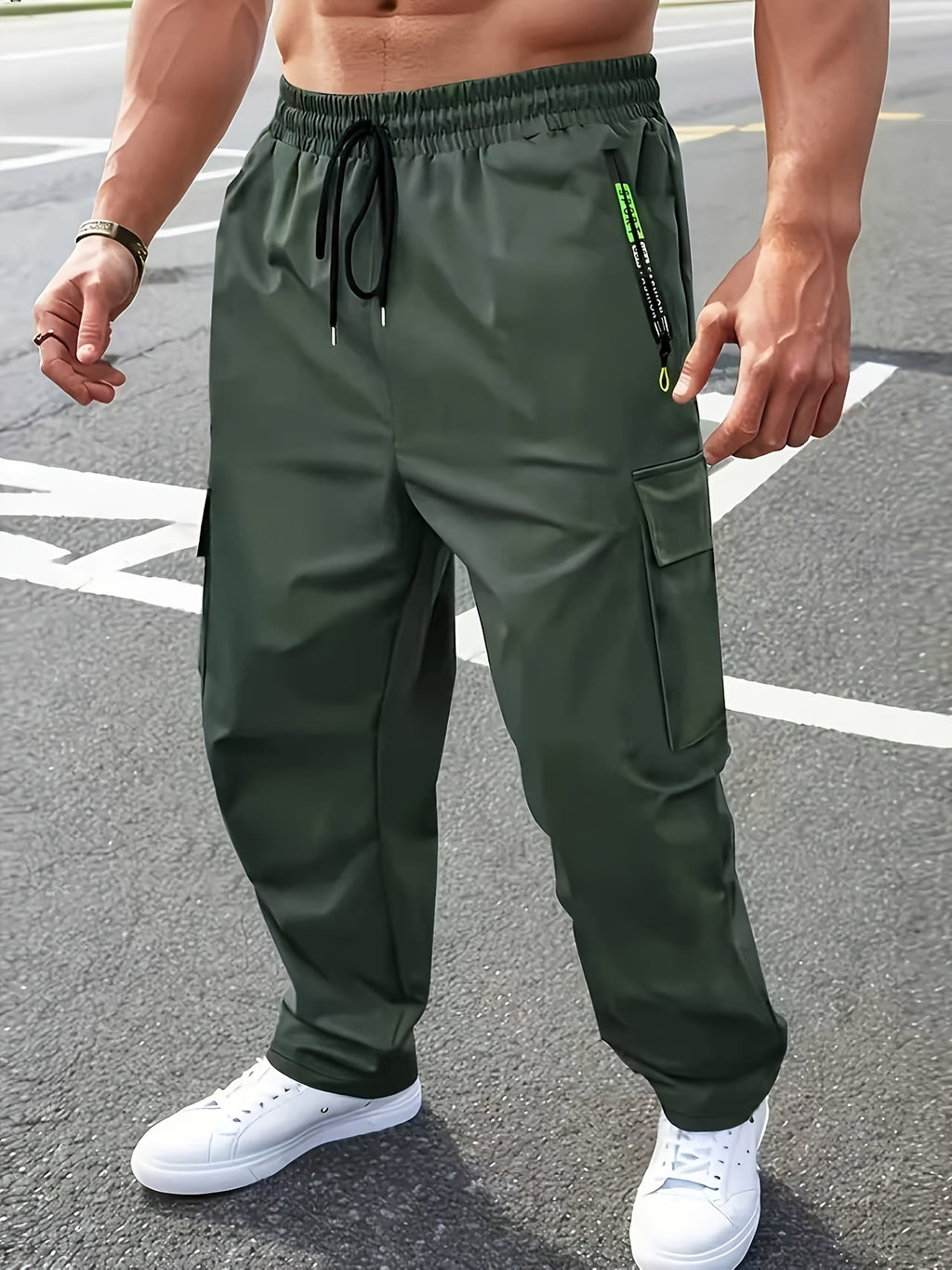 Calça Masculina Reforçada com Bolsos com Zíper – Poliéster Levemente Elástico