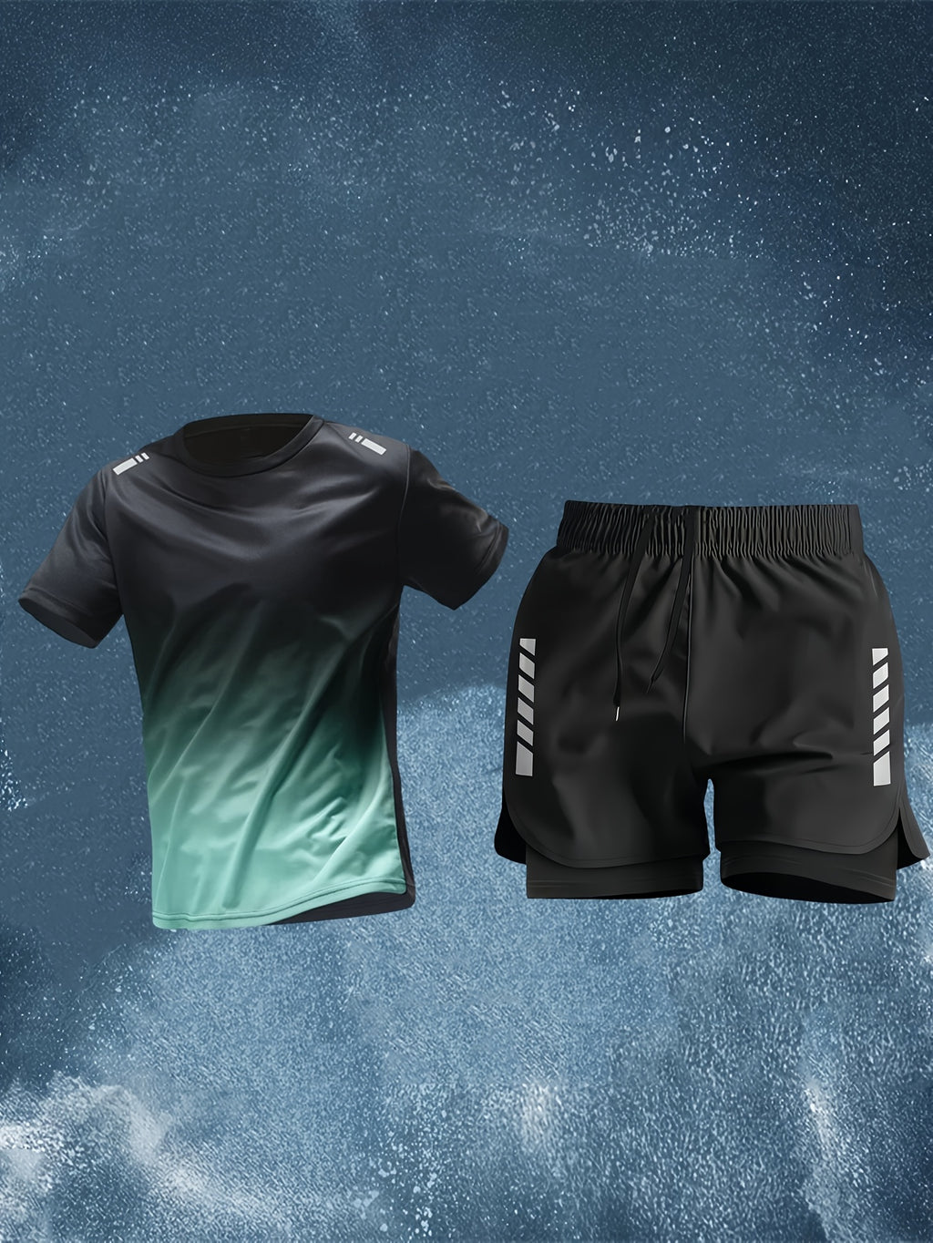 Conjunto Esportivo Masculino 2 Peças – Camiseta de Manga Curta + Bermuda Justa de Camada Dupla