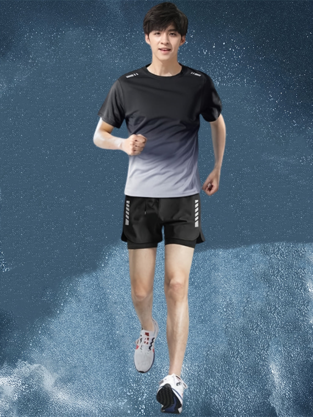 Conjunto Esportivo Masculino 2 Peças – Camiseta de Manga Curta + Bermuda Justa de Camada Dupla