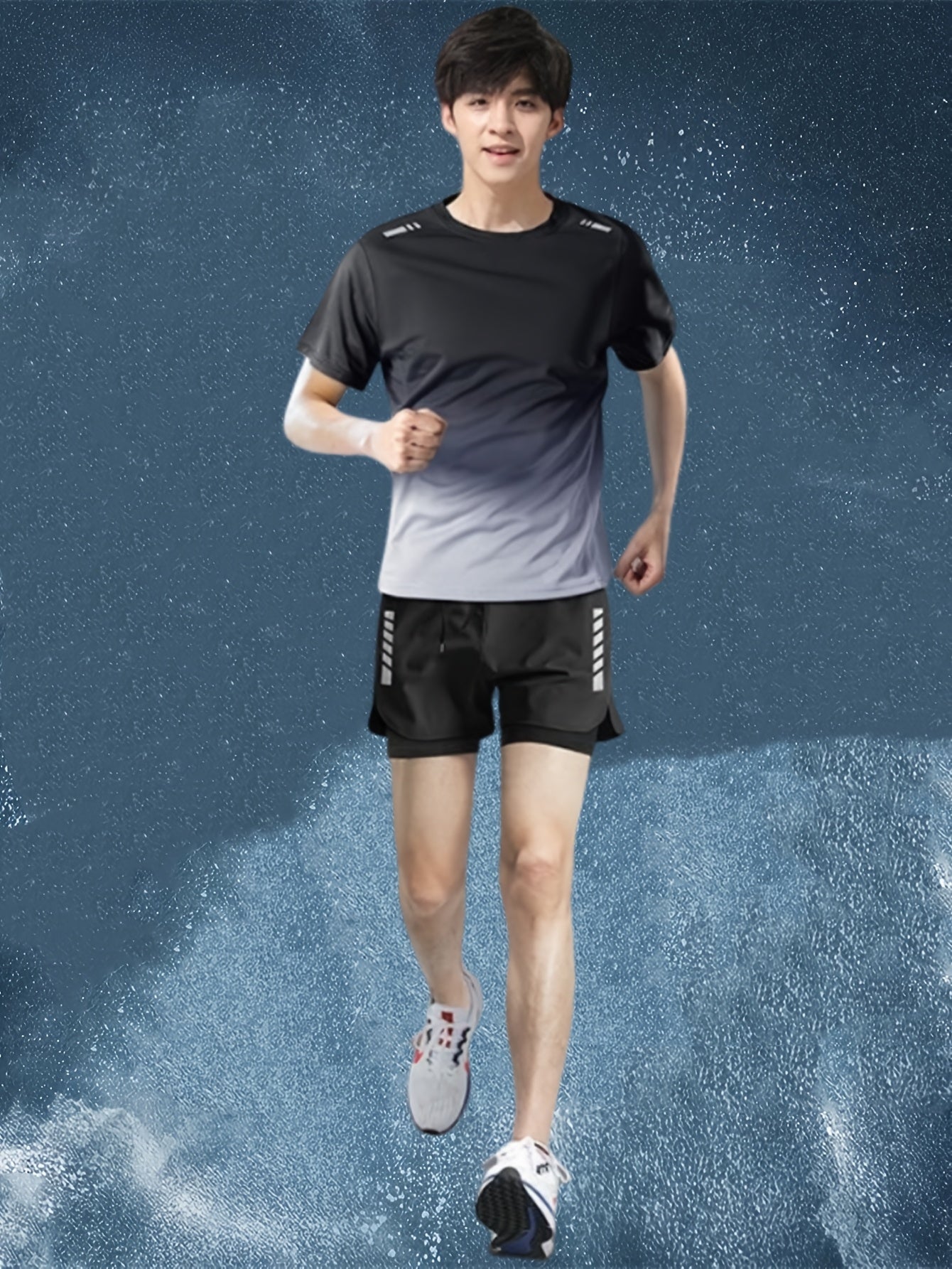 Conjunto Esportivo Masculino 2 Peças – Camiseta de Manga Curta + Bermuda Justa de Camada Dupla