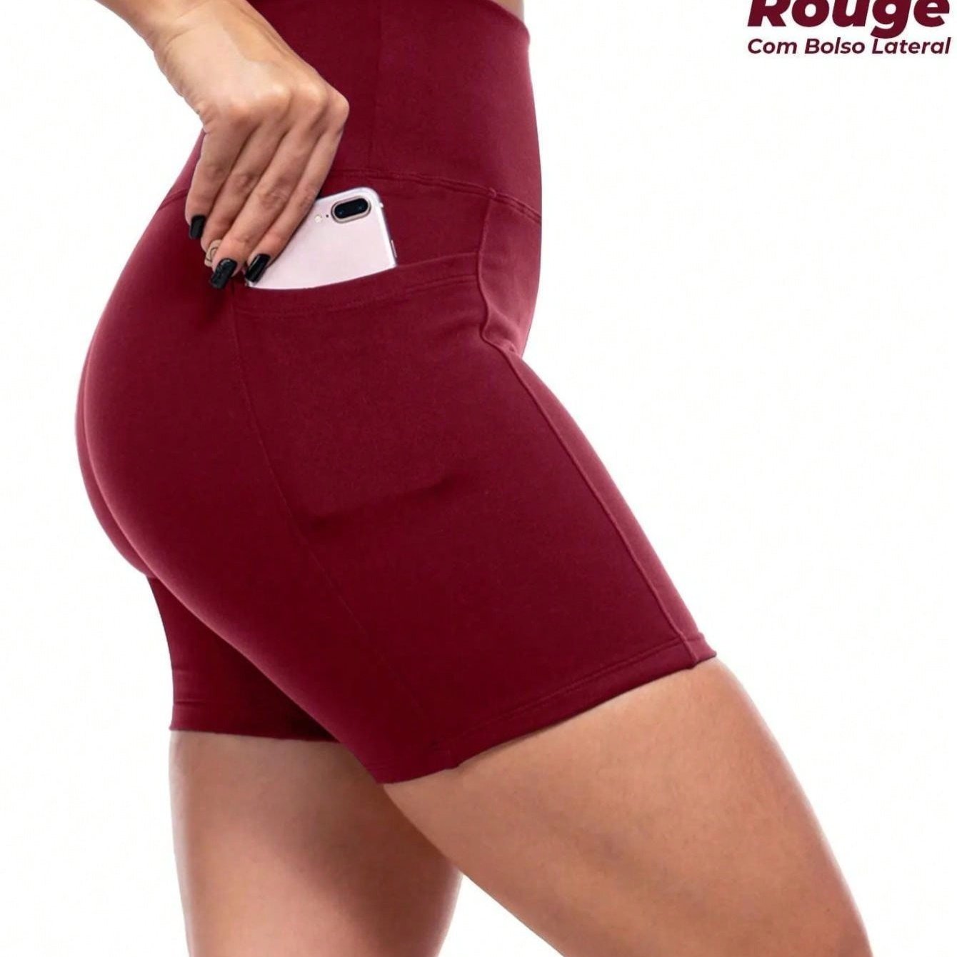 Shorts de ginástica com bolso, modelador que levanta o bumbum e cintura alta.