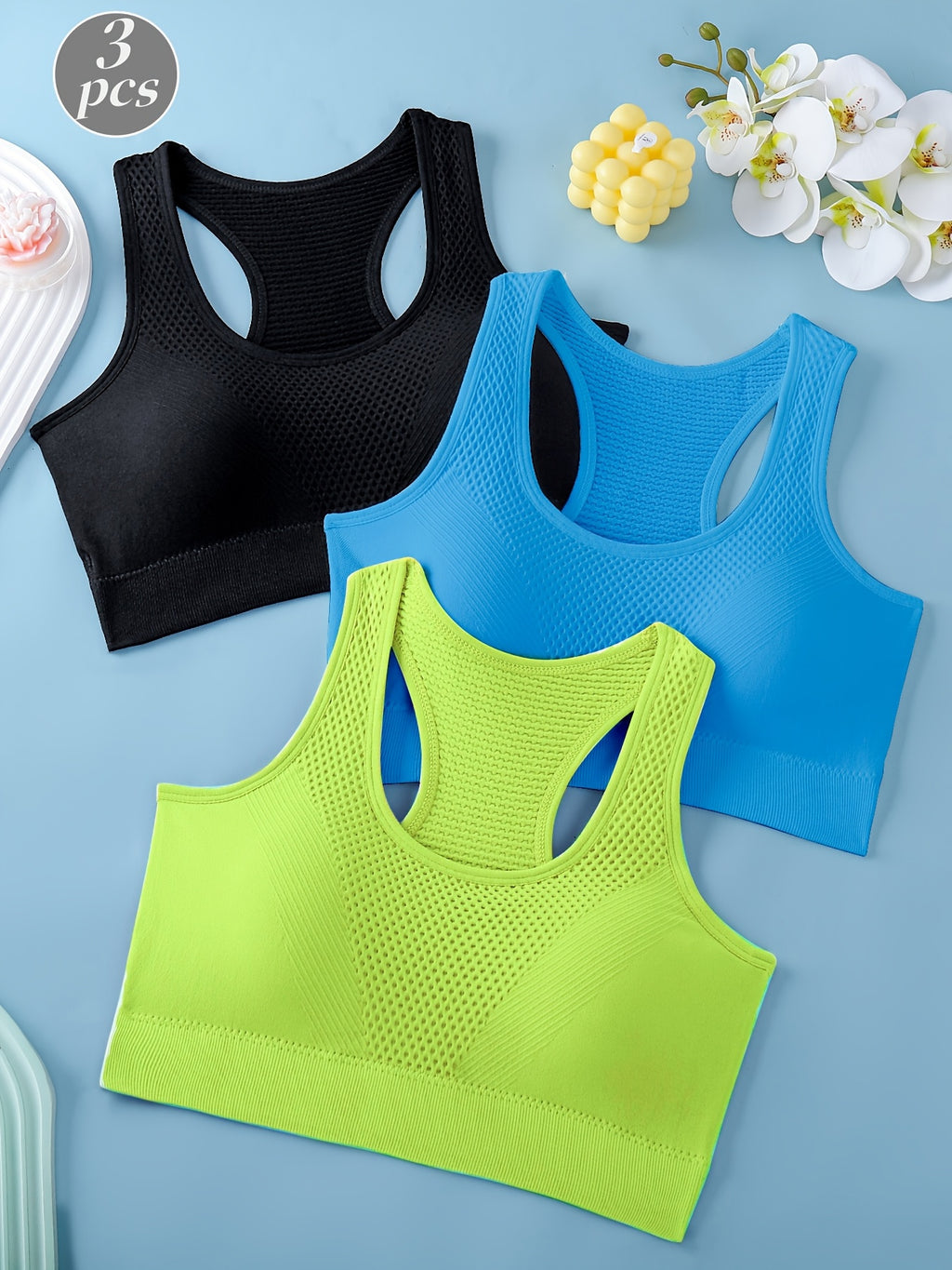 Conjunto de 3 tops esportivos femininos
