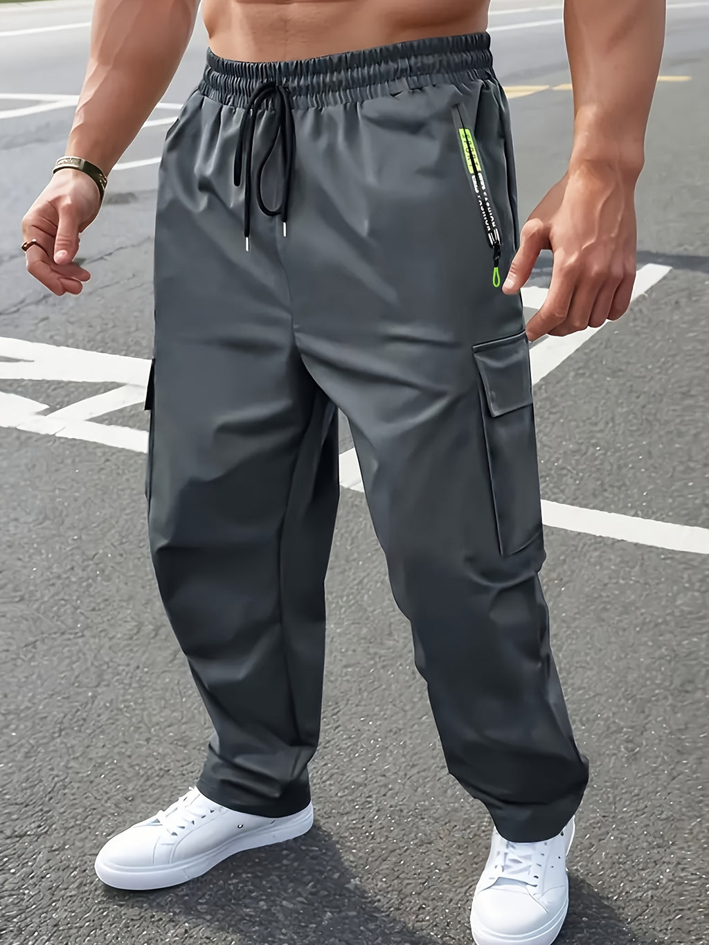 Calça Masculina Reforçada com Bolsos com Zíper – Poliéster Levemente Elástico