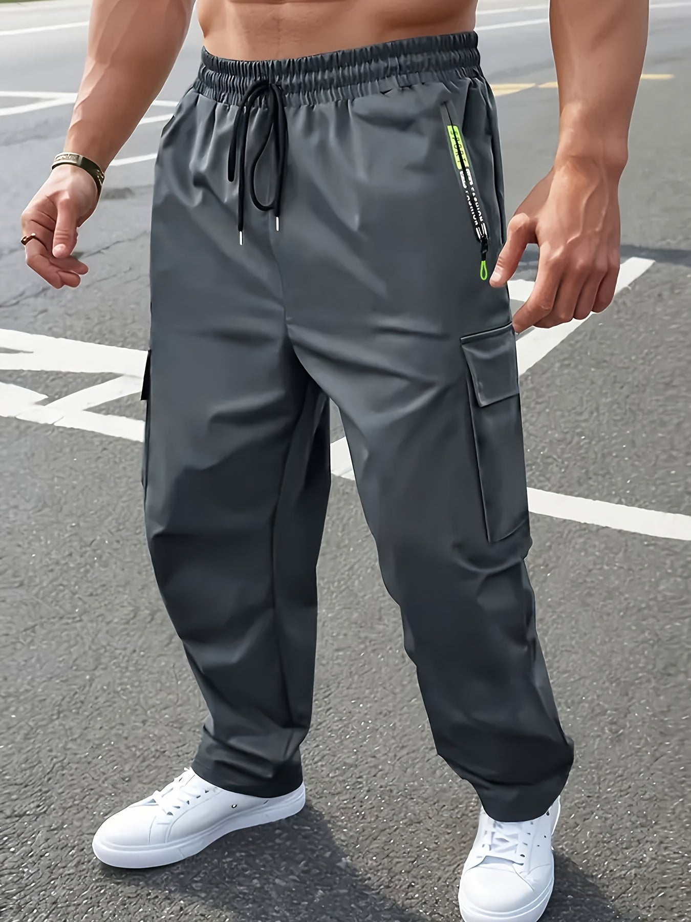 Calça Masculina Reforçada com Bolsos com Zíper – Poliéster Levemente Elástico