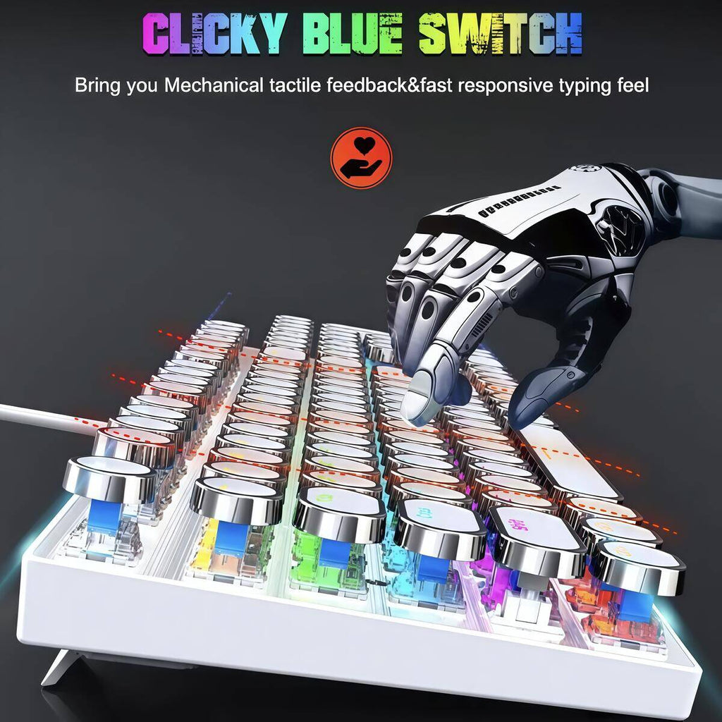 Conjunto de teclado e mouse mecânico: Teclado completo com 108 teclas + mouse para jogos (com iluminação RGB) USB - um item essencial para jogadores.