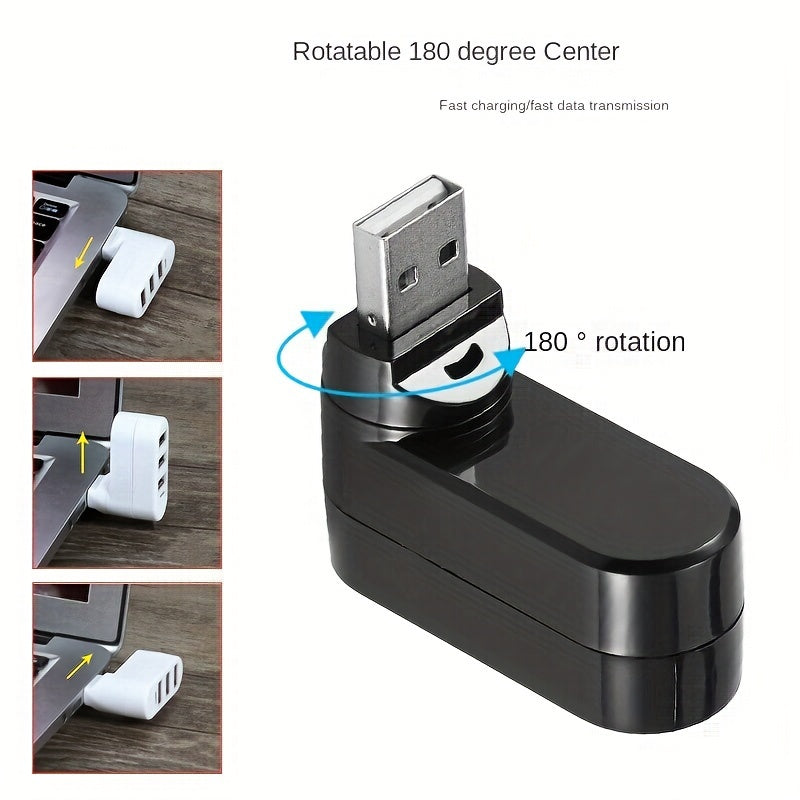 Hub USB giratório de alta qualidade para laptop e PC, mini adaptador com 3 portas