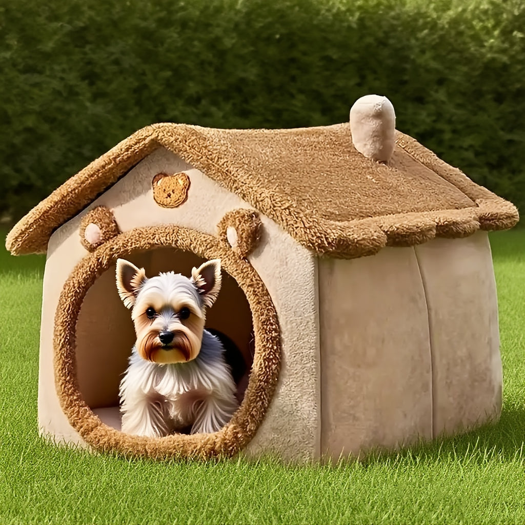 Casinha marrom para cachorro e gato, 2 em 1