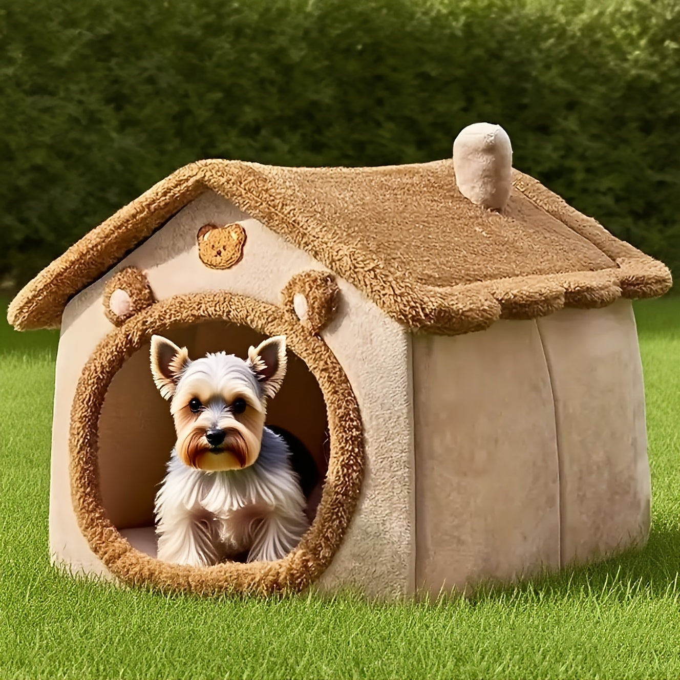 Casinha marrom para cachorro e gato, 2 em 1