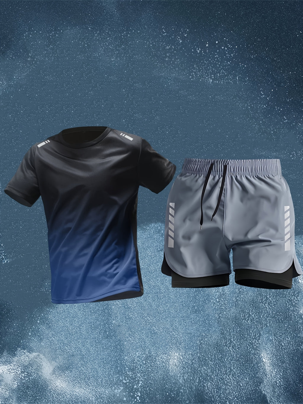 Conjunto Esportivo Masculino 2 Peças – Camiseta de Manga Curta + Bermuda Justa de Camada Dupla