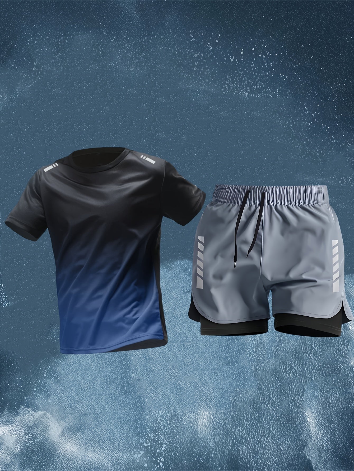 Conjunto Esportivo Masculino 2 Peças – Camiseta de Manga Curta + Bermuda Justa de Camada Dupla