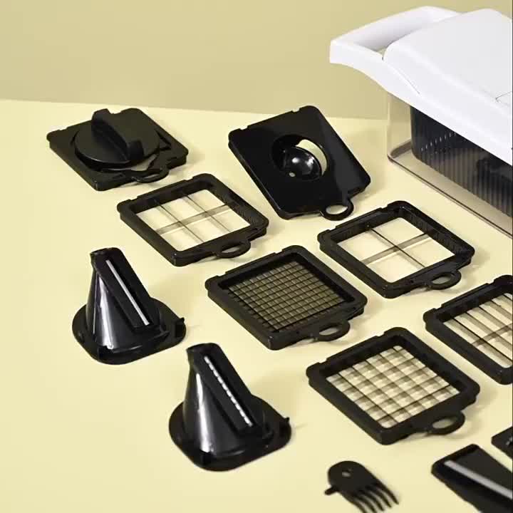 Fatiador, cortador e ralador multiuso profissional em aço inoxidável 14 em 1 para legumes, frutas e outros alimentos.