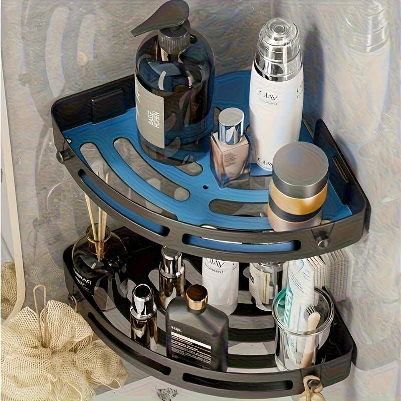 Conjunto de 3 prateleiras de canto para banheiro, ideais para guardar cosméticos e géis de banho, também servem como um suporte de parede versátil para a cozinha.