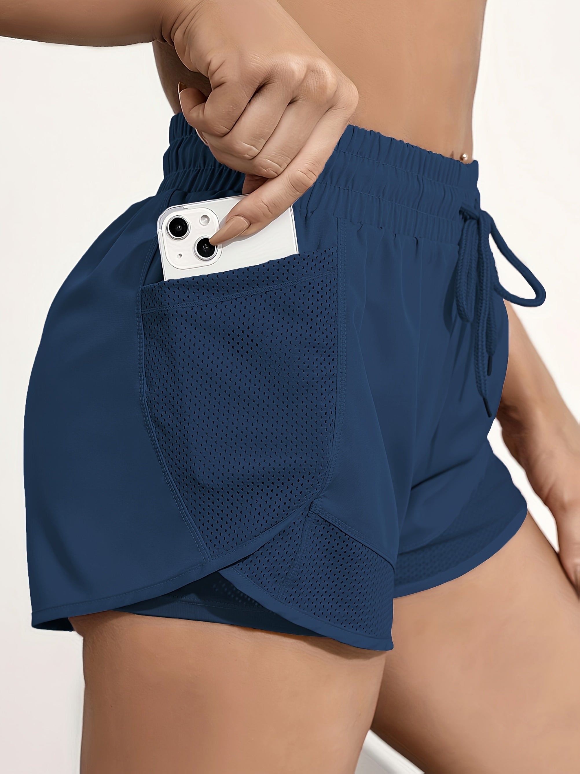 Shorts femininos de secagem rápida com bolso