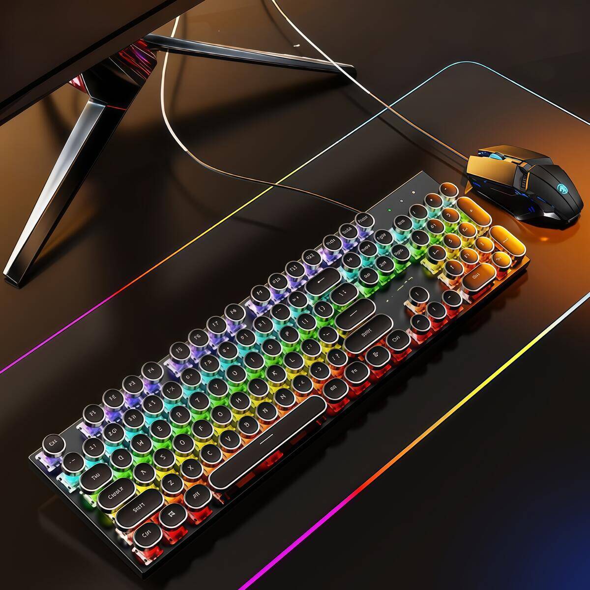 Conjunto de teclado e mouse mecânico: Teclado completo com 108 teclas + mouse para jogos (com iluminação RGB) USB - um item essencial para jogadores.
