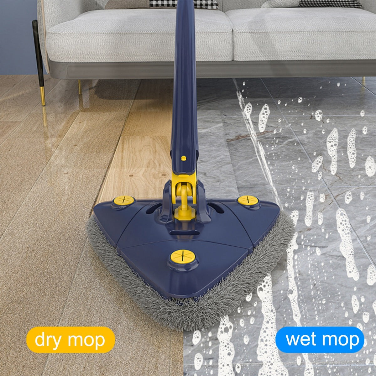 Mop Triangular com Rotação de 360° – Alta Absorção | Limpeza de Cantos sem Sujar as Mãos