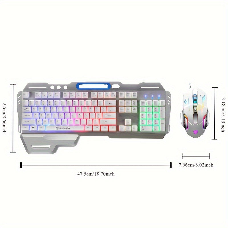 Conjunto ROG Gamer Branco com Teclado e Mouse com Fio, USB/Retroiluminação Arco-Íris, Teclado com Sensação Mecânica e Mouse com DPI Ajustável para PC, PS4, PS5 e Xbox (2 peças/1 conjunto).